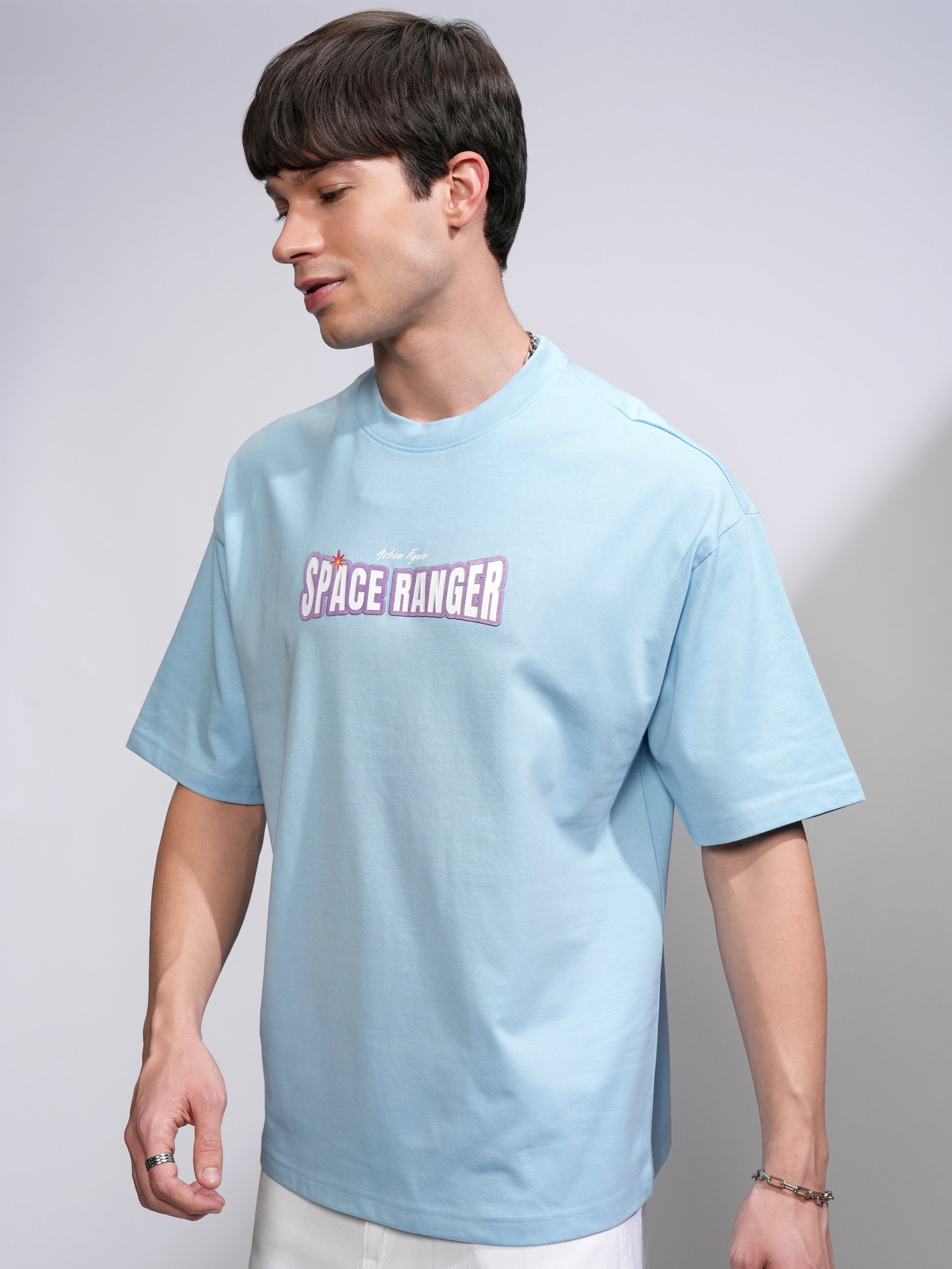 Disney By Highlander Men Blue Buzz Lightyear Printed Round Neck Oversized Fit T-Shirt - Blue - Image 4