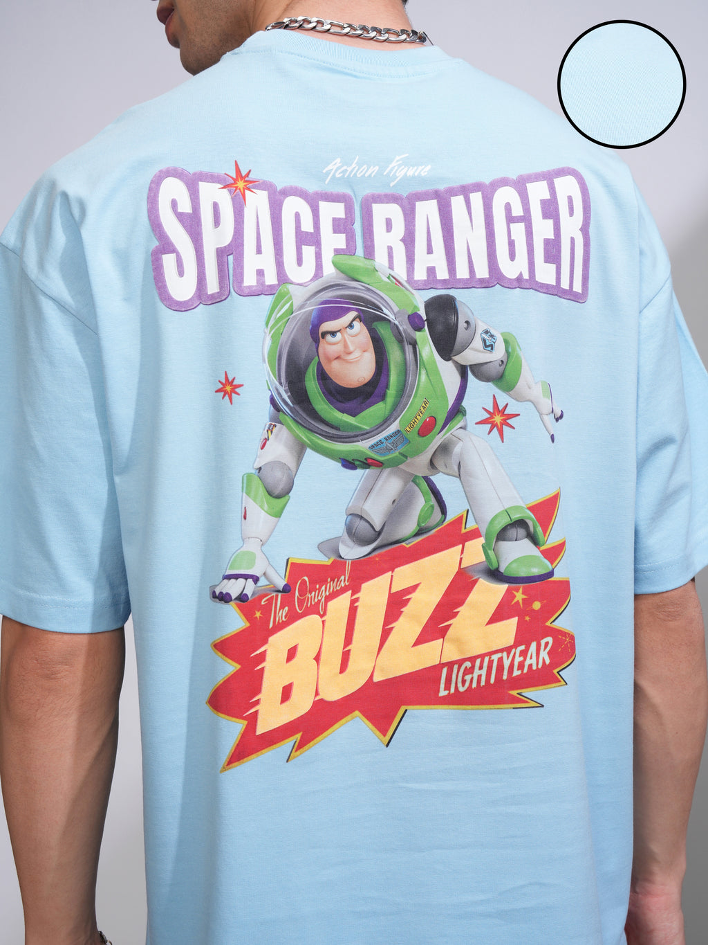 Disney By Highlander Men Blue Buzz Lightyear Printed Round Neck Oversized Fit T-Shirt - Blue - Image 5