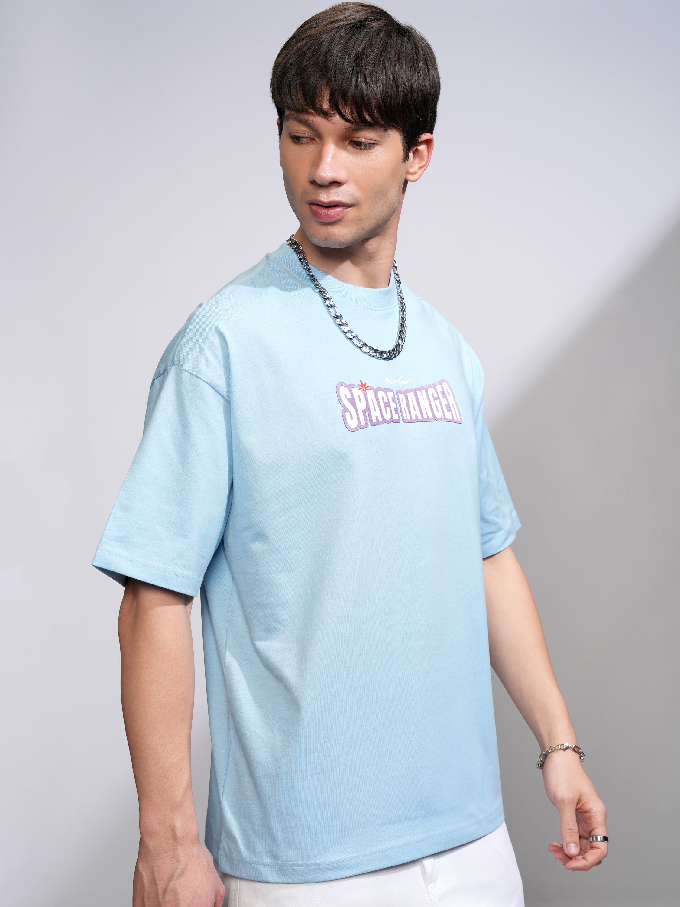 Disney By Highlander Men Blue Buzz Lightyear Printed Round Neck Oversized Fit T-Shirt - Blue - Image 6