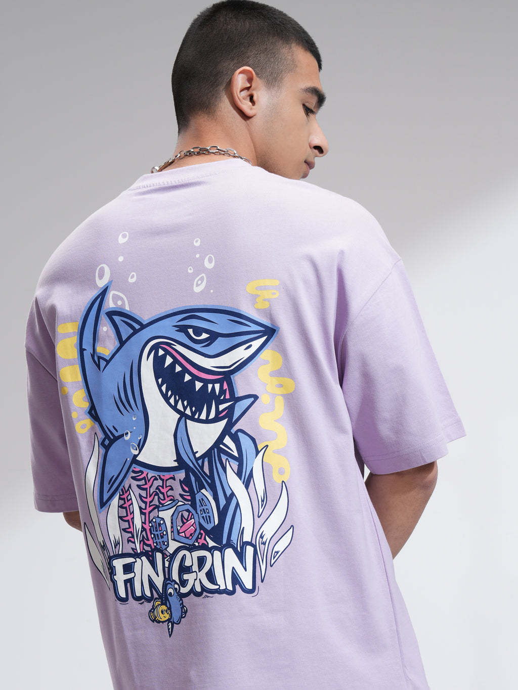 Pixar By Highlander Men Mauve Fin Grin Printed Round Neck Oversized Fit T-Shirt - Mauve - Image 1