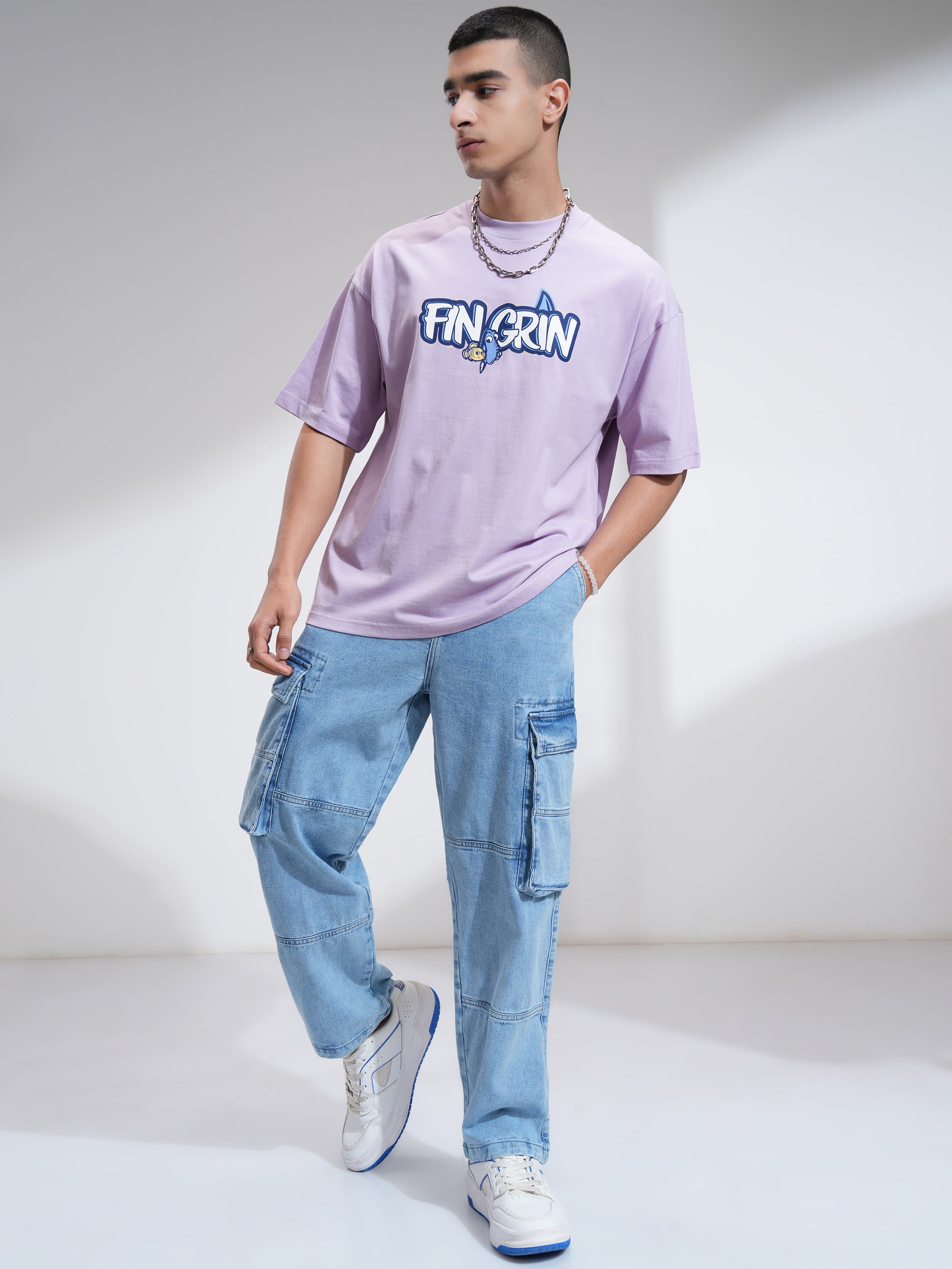 Pixar By Highlander Men Mauve Fin Grin Printed Round Neck Oversized Fit T-Shirt - Mauve - Image 2
