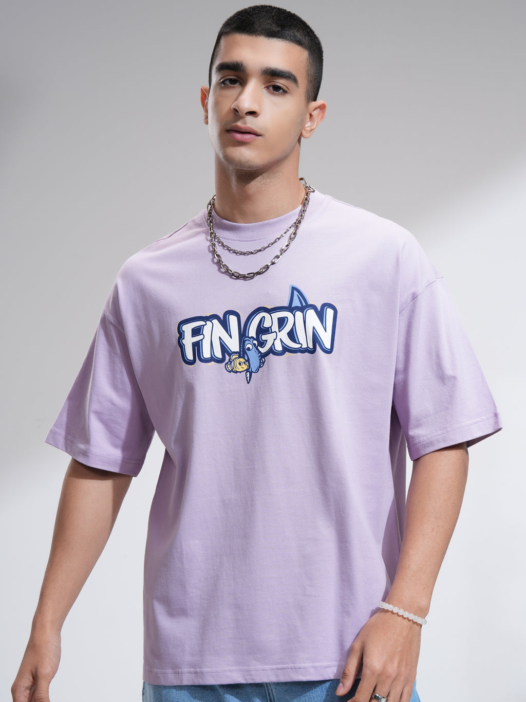 Pixar By Highlander Men Mauve Fin Grin Printed Round Neck Oversized Fit T-Shirt - Mauve - Image 3