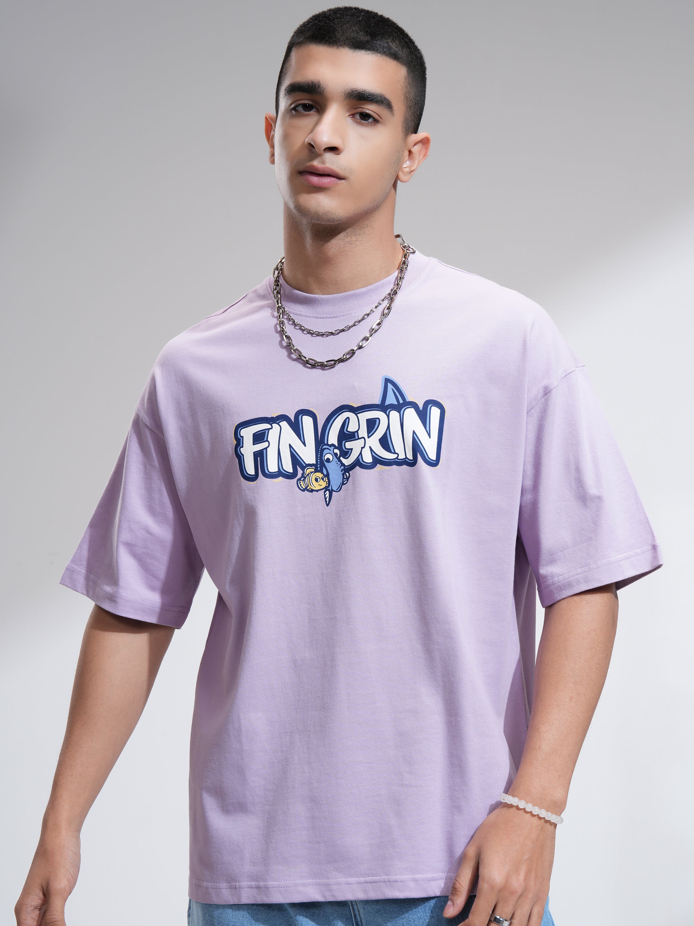 Pixar By Highlander Men Mauve Fin Grin Printed Round Neck Oversized Fit T-Shirt - Mauve - Image 3