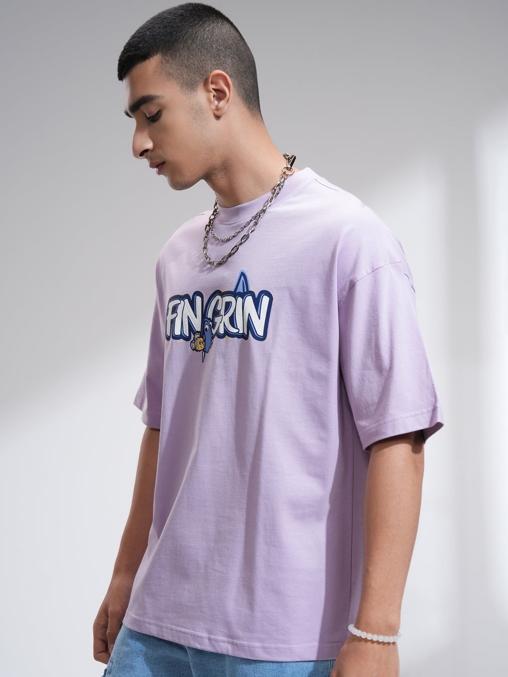 Pixar By Highlander Men Mauve Fin Grin Printed Round Neck Oversized Fit T-Shirt - Mauve - Image 4