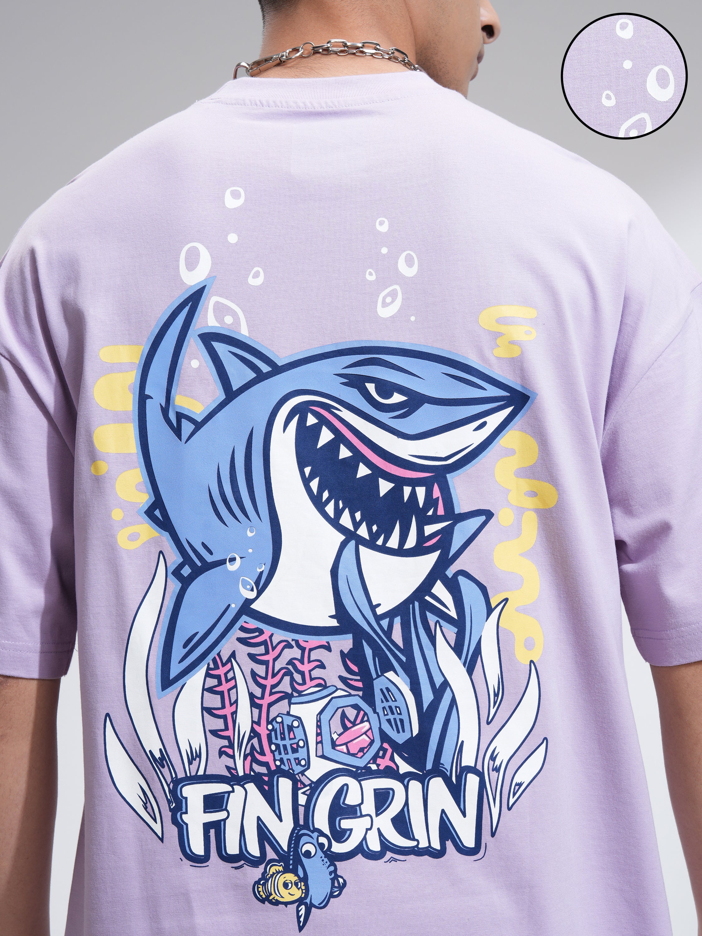 Pixar By Highlander Men Mauve Fin Grin Printed Round Neck Oversized Fit T-Shirt - Mauve - Image 5