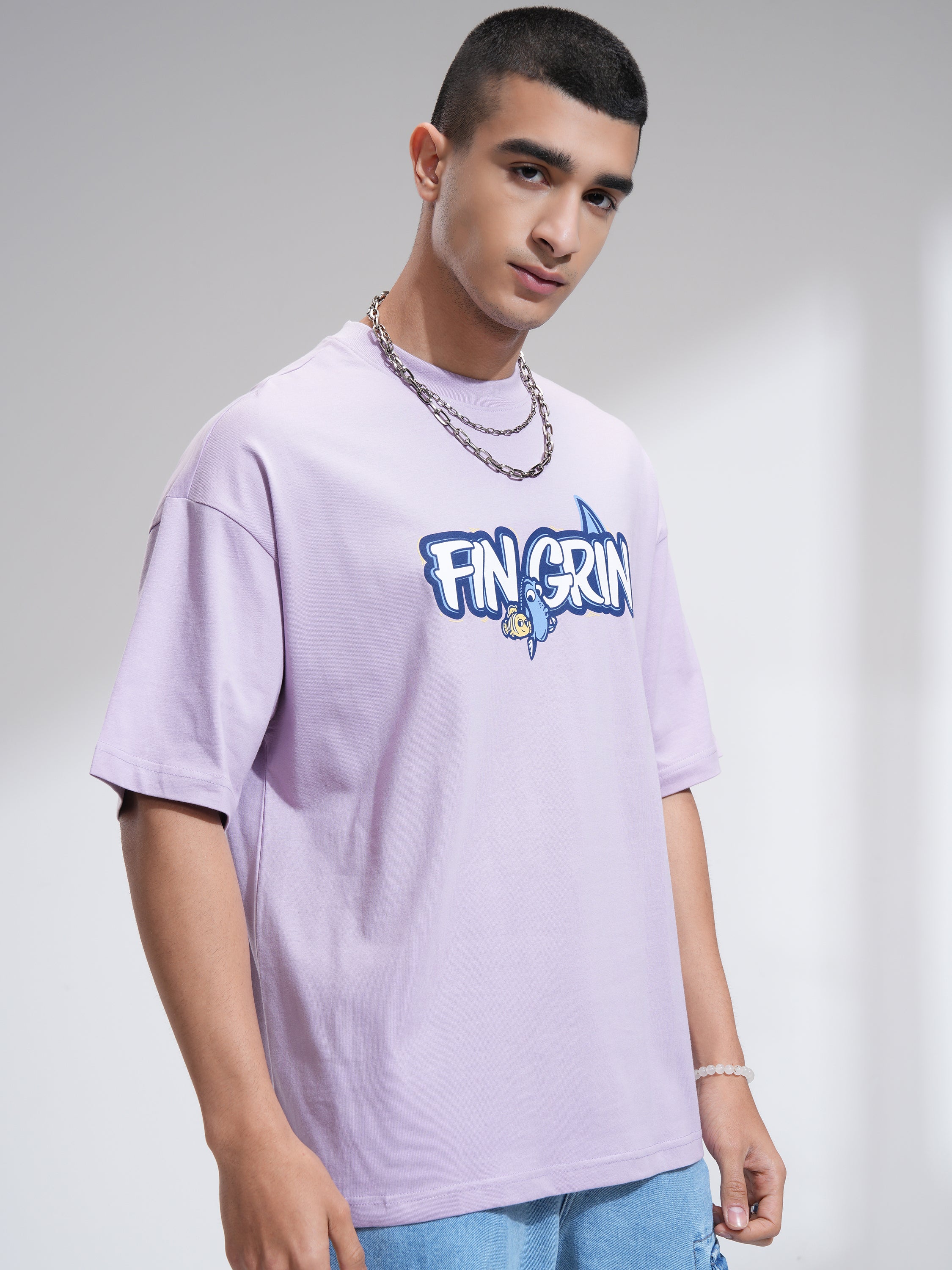 Pixar By Highlander Men Mauve Fin Grin Printed Round Neck Oversized Fit T-Shirt - Mauve - Image 6