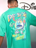Disney By Highlander Men Green Monster Inc. Printed Round Neck Oversized Fit T-Shirt - Green - Image 1