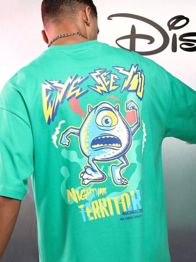 Disney By Highlander Men Green Monster Inc. Printed Round Neck Oversized Fit T-Shirt - Green - Image 1