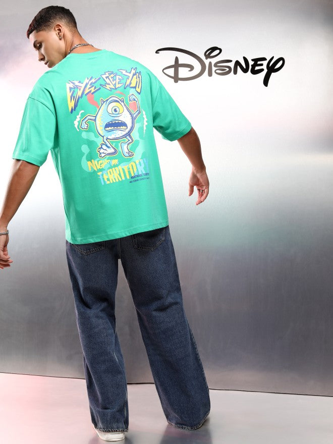 Disney By Highlander Men Green Monster Inc. Printed Round Neck Oversized Fit T-Shirt - Green - Image 2