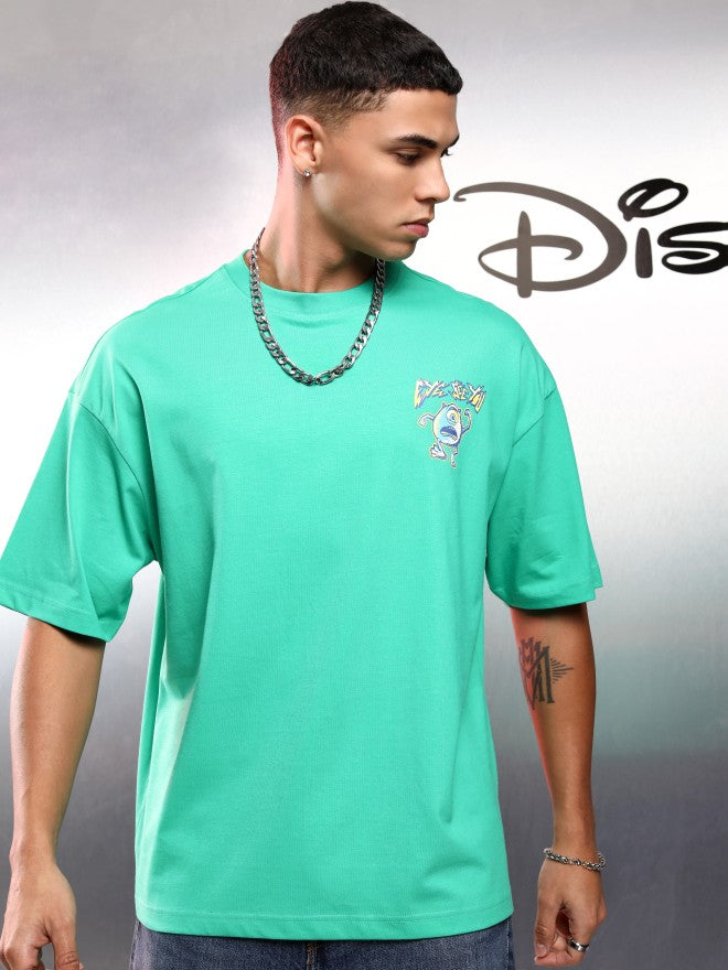 Disney By Highlander Men Green Monster Inc. Printed Round Neck Oversized Fit T-Shirt - Green - Image 3
