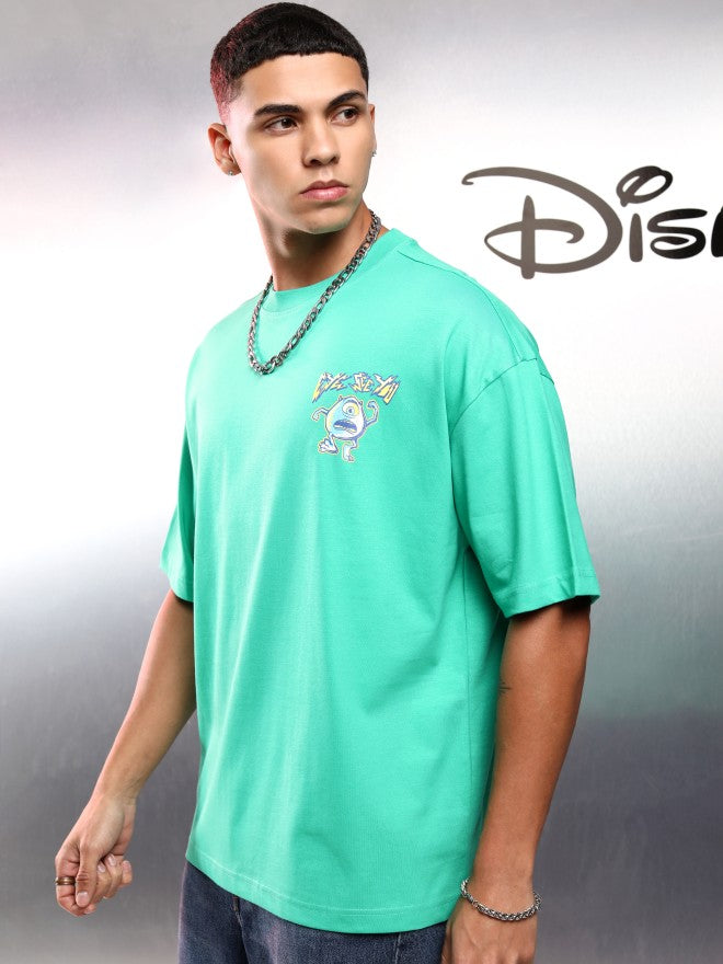 Disney By Highlander Men Green Monster Inc. Printed Round Neck Oversized Fit T-Shirt - Green - Image 4