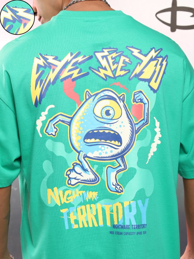 Disney By Highlander Men Green Monster Inc. Printed Round Neck Oversized Fit T-Shirt - Green - Image 5