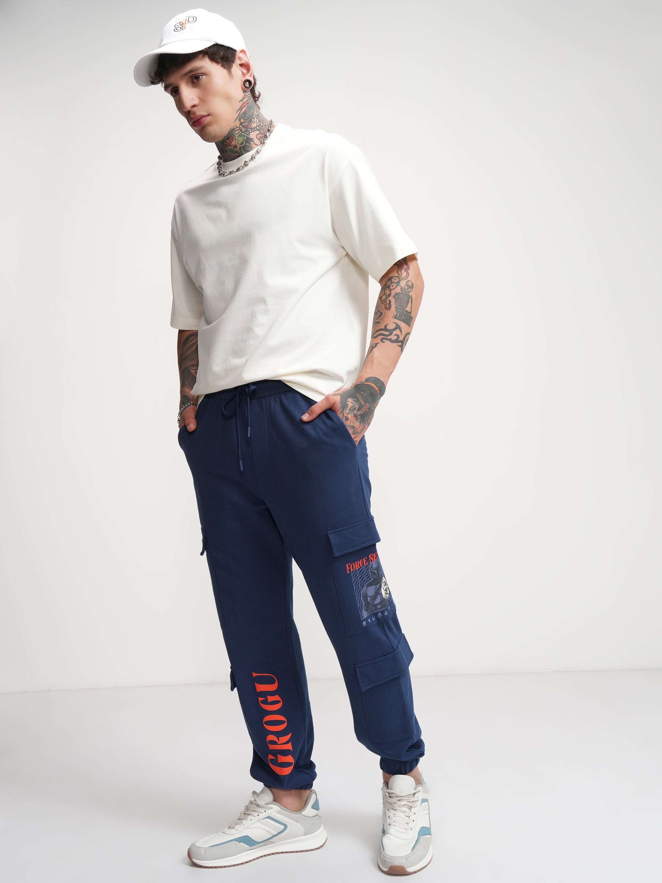 Star War By Highlander Men Navy Blue Grogu Printed Relaxed Fit Joggers - Navy Blue - Image 2