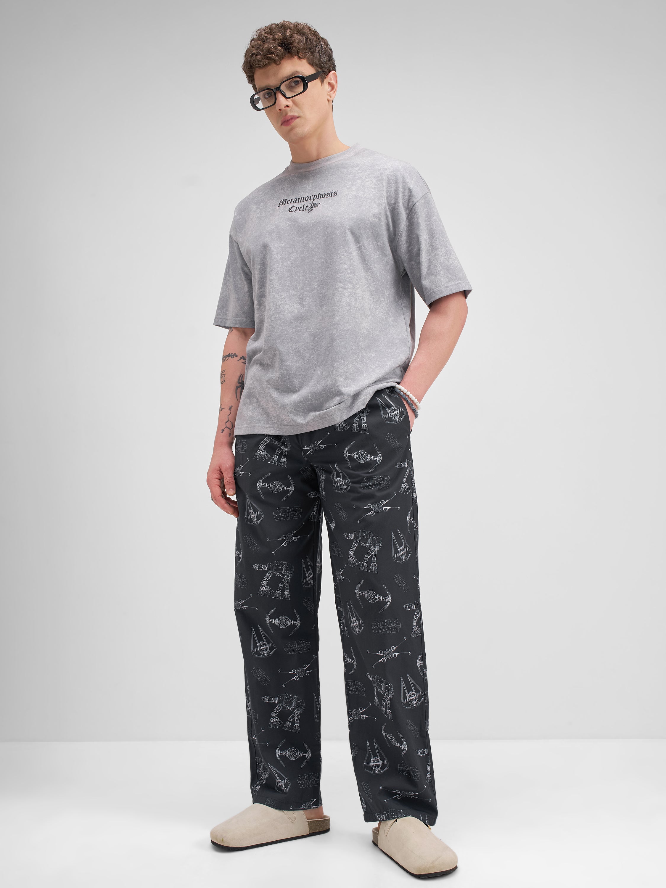 Star Wars By Highlander Men Black Star Wars Printed Lounge Pant - Black - Image 2
