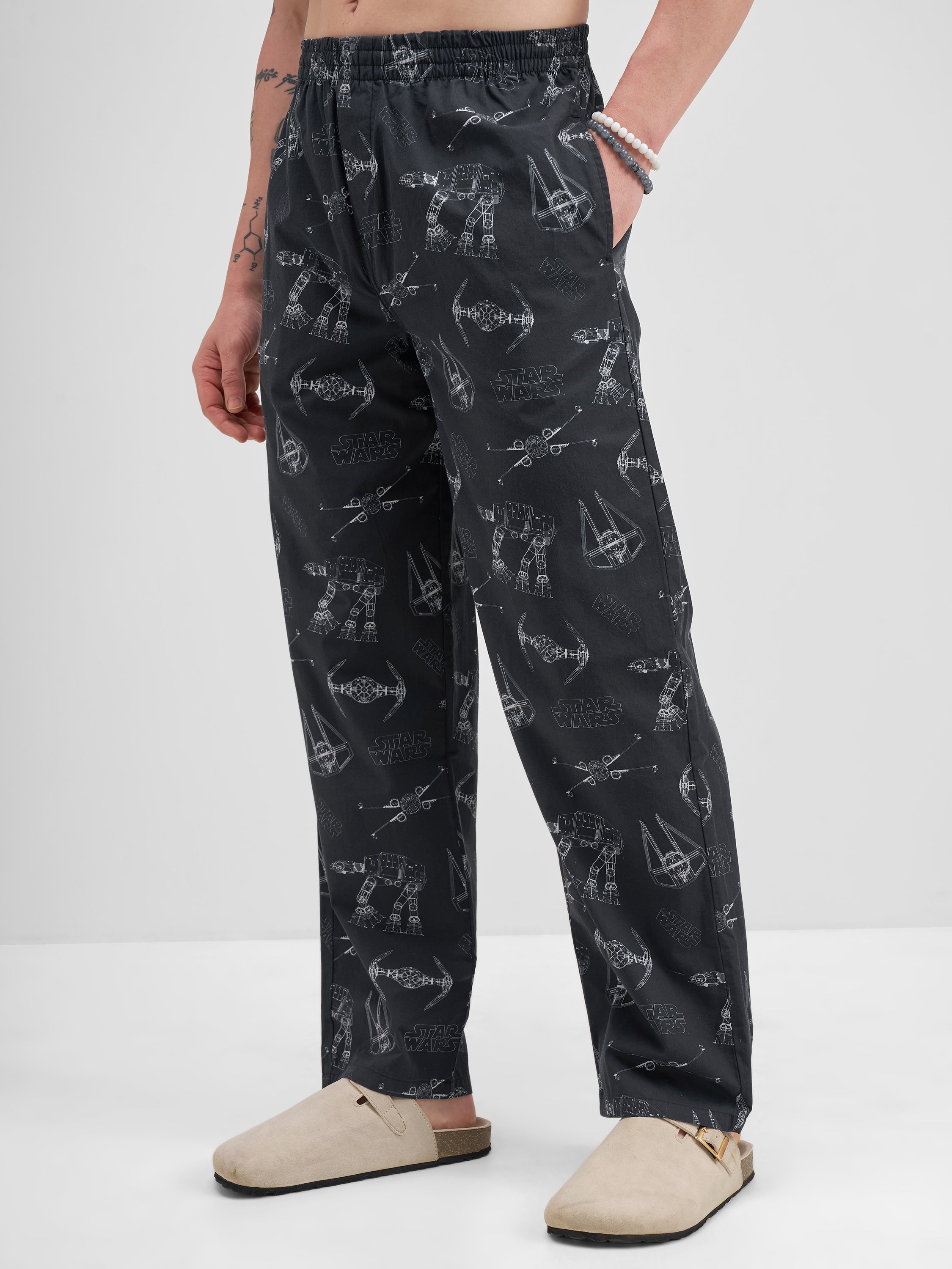 Star Wars By Highlander Men Black Star Wars Printed Lounge Pant - Black - Image 4