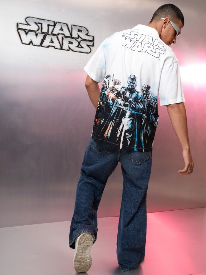 Star Wars By Highlander Men White Darth Vader Printed Relaxed Fit Casual Shirt - White - Image 2