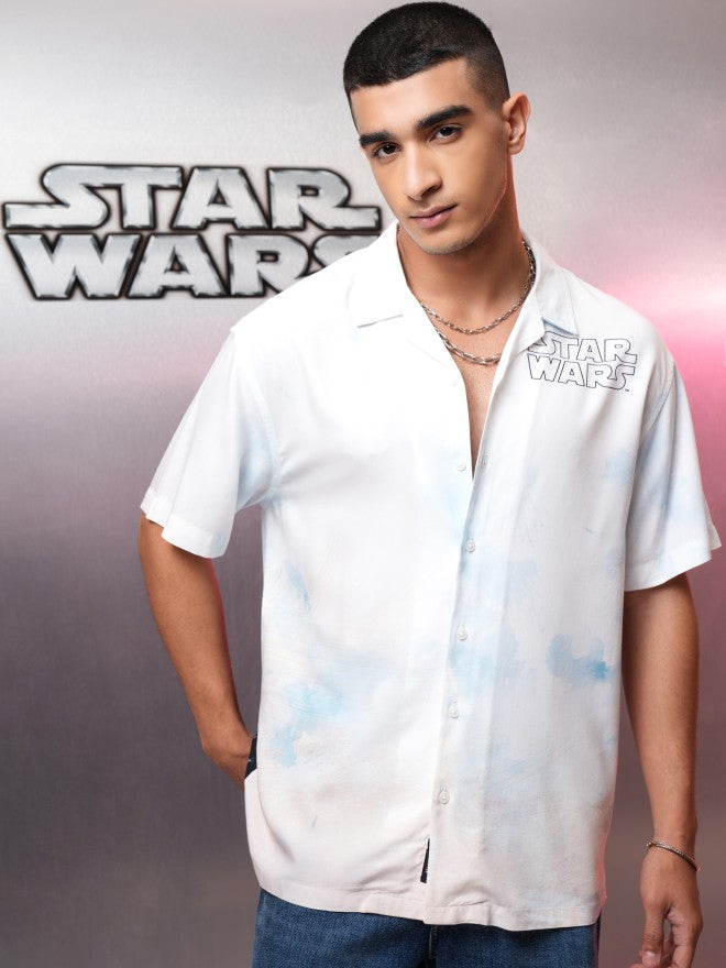 Star Wars By Highlander Men White Darth Vader Printed Relaxed Fit Casual Shirt - White - Image 3