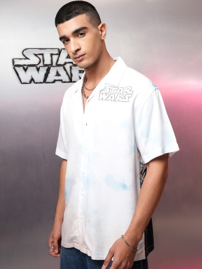 Star Wars By Highlander Men White Darth Vader Printed Relaxed Fit Casual Shirt - White - Image 4