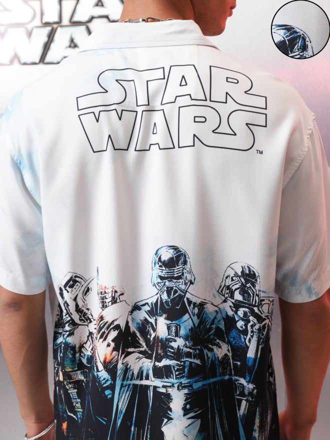 Star Wars By Highlander Men White Darth Vader Printed Relaxed Fit Casual Shirt - White - Image 5
