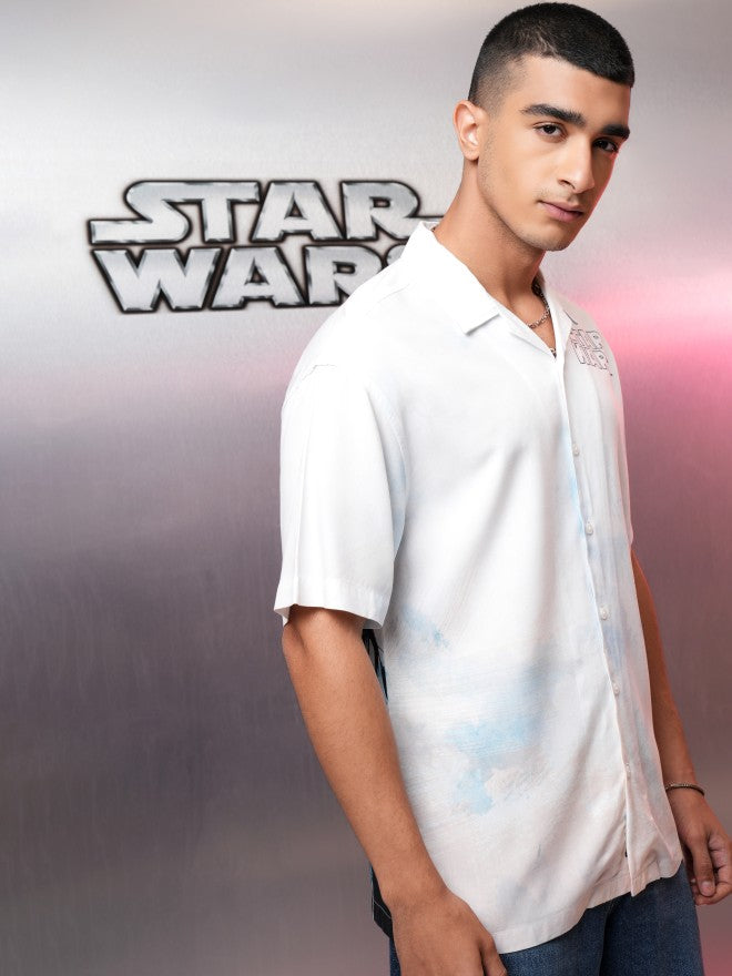 Star Wars By Highlander Men White Darth Vader Printed Relaxed Fit Casual Shirt - White - Image 6