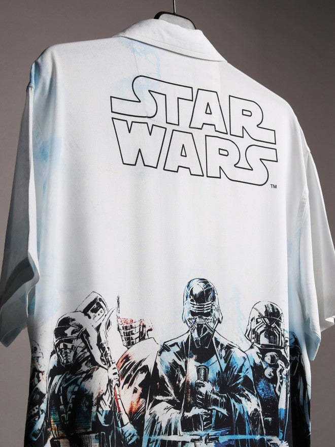 Star Wars By Highlander Men White Darth Vader Printed Relaxed Fit Casual Shirt - White - Image 8