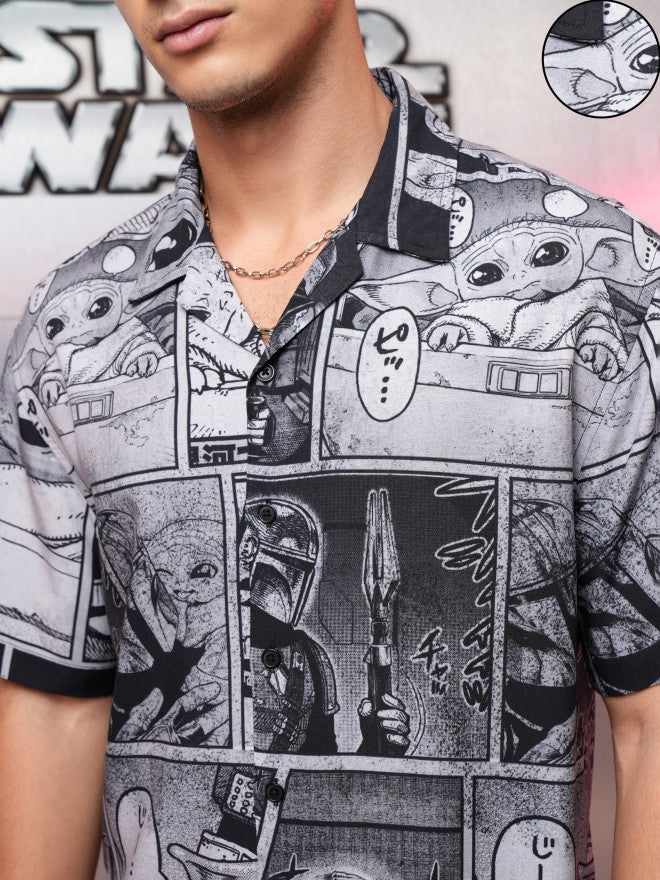 Star Wars By Highlander Men Grey Darth Vader And Grogu Printed Relaxed Fit Casual Shirt - Grey - Image 5