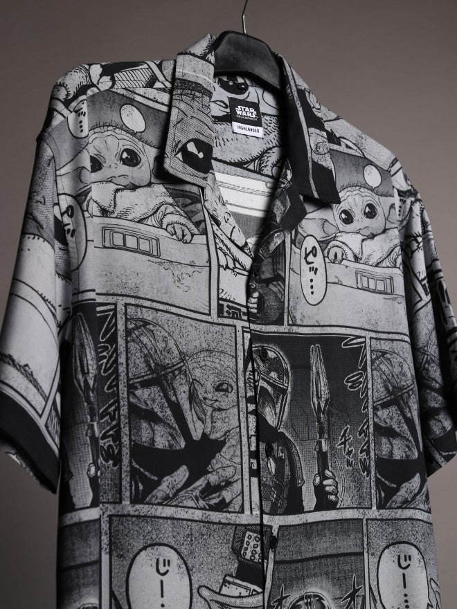 Star Wars By Highlander Men Grey Darth Vader And Grogu Printed Relaxed Fit Casual Shirt - Grey - Image 7