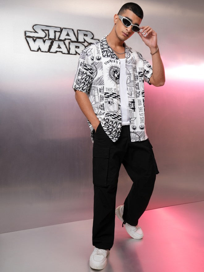 Star Wars By Highlander Men White Grogu Printed Relaxed Fit Casual Shirt - White - Image 3