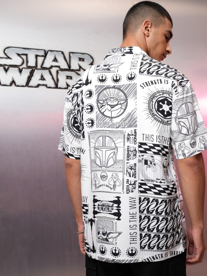Star Wars By Highlander Men White Grogu Printed Relaxed Fit Casual Shirt - White - Image 1
