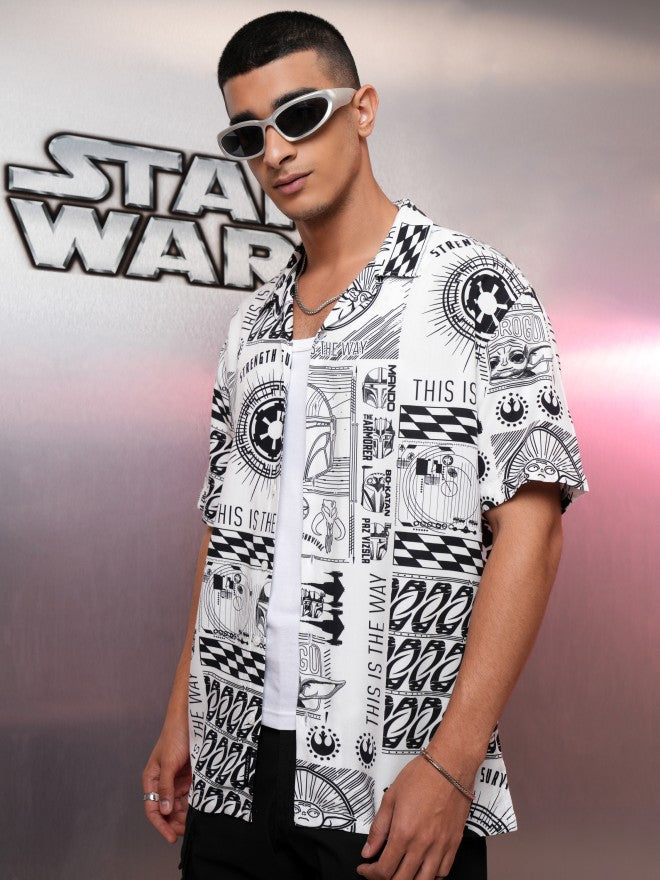 Star Wars By Highlander Men White Grogu Printed Relaxed Fit Casual Shirt - White - Image 4