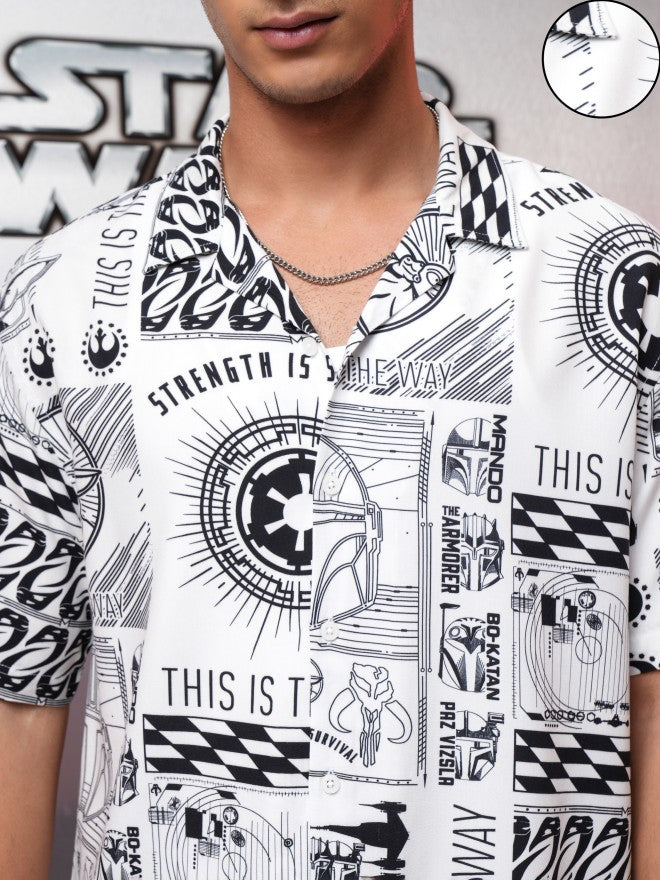 Star Wars By Highlander Men White Grogu Printed Relaxed Fit Casual Shirt - White - Image 5