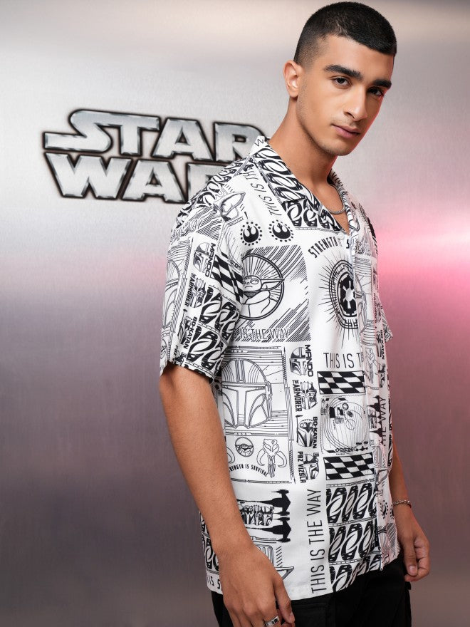 Star Wars By Highlander Men White Grogu Printed Relaxed Fit Casual Shirt - White - Image 6