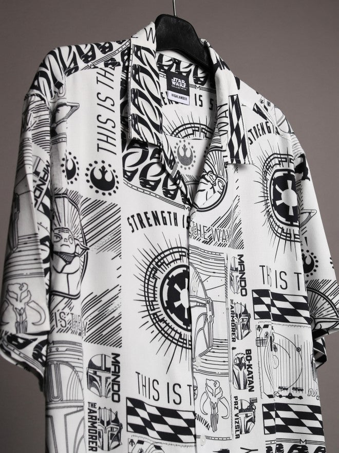 Star Wars By Highlander Men White Grogu Printed Relaxed Fit Casual Shirt - White - Image 7