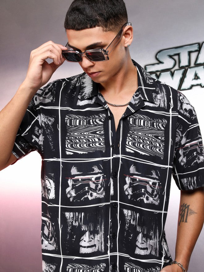 Star Wars By Highlander Men Black Darth Vader And Chewbacca Printed Relaxed Fit Casual Shirt - Black - Image 2
