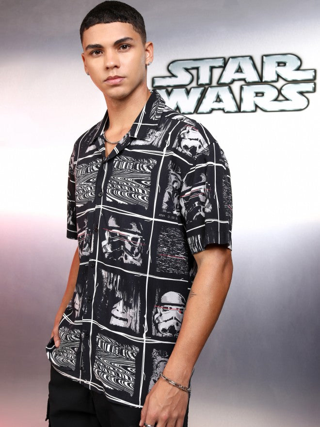Star Wars By Highlander Men Black Darth Vader And Chewbacca Printed Relaxed Fit Casual Shirt - Black - Image 4