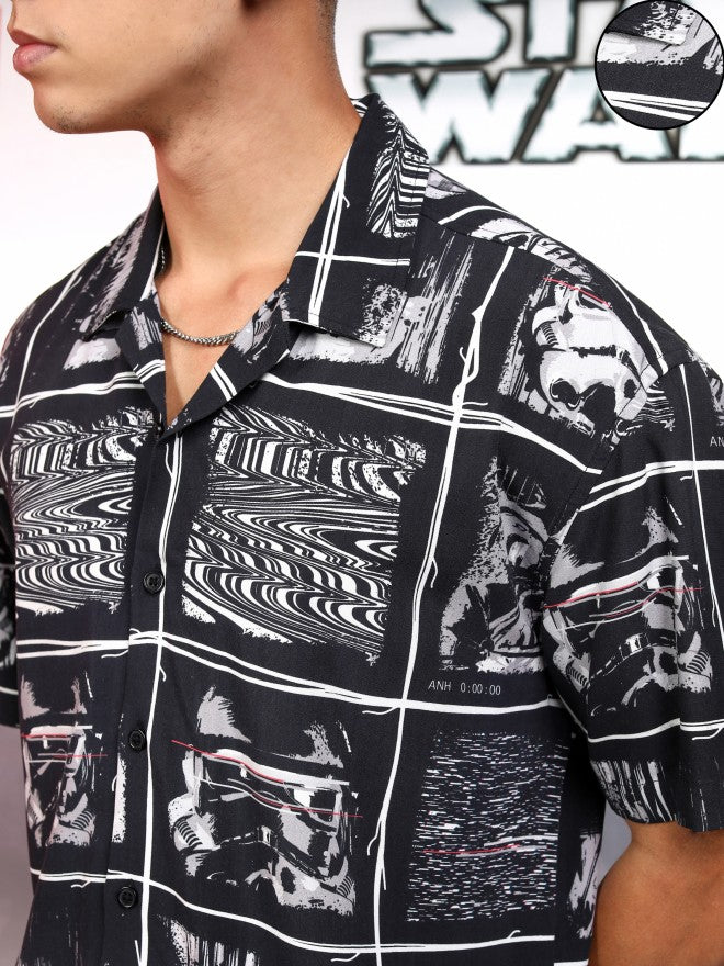 Star Wars By Highlander Men Black Darth Vader And Chewbacca Printed Relaxed Fit Casual Shirt - Black - Image 5