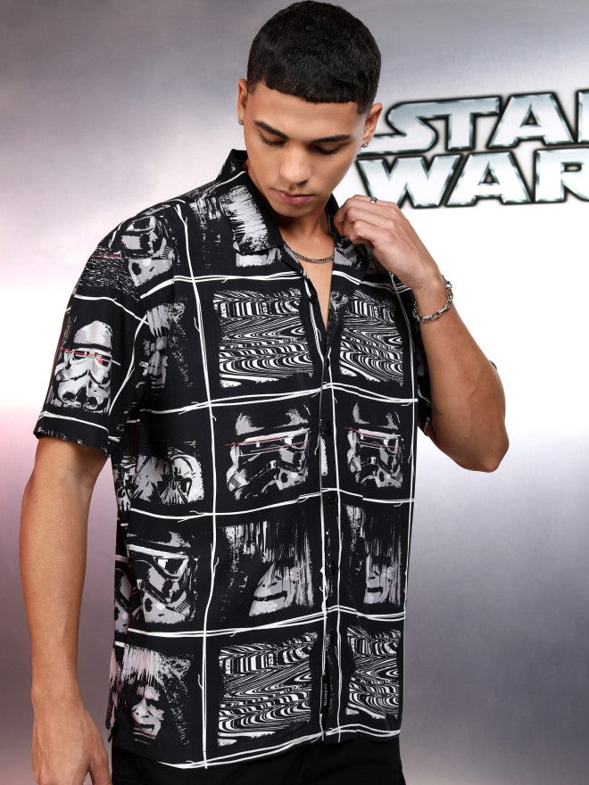 Star Wars By Highlander Men Black Darth Vader And Chewbacca Printed Relaxed Fit Casual Shirt - Black - Image 6