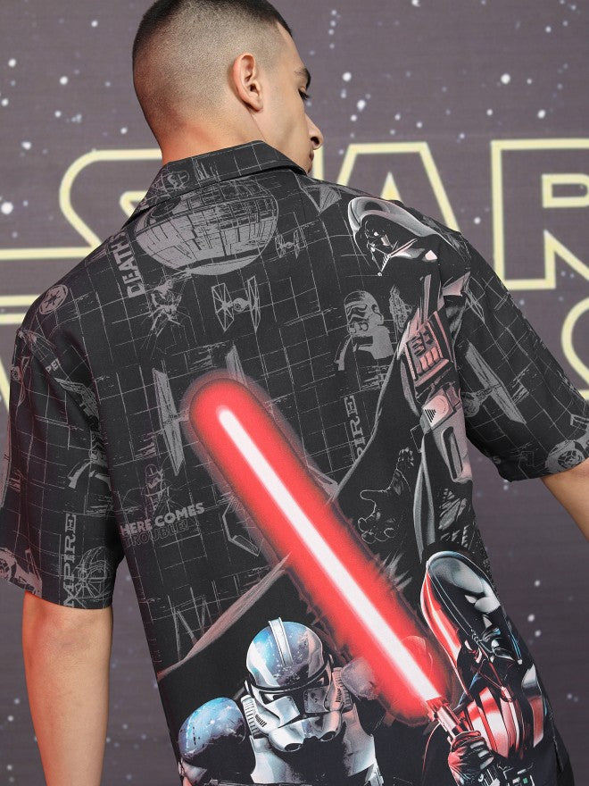 Star Wars By Highlander Men Black Darth Vader Printed Relaxed Fit Casual Shirt - Black - Image 1