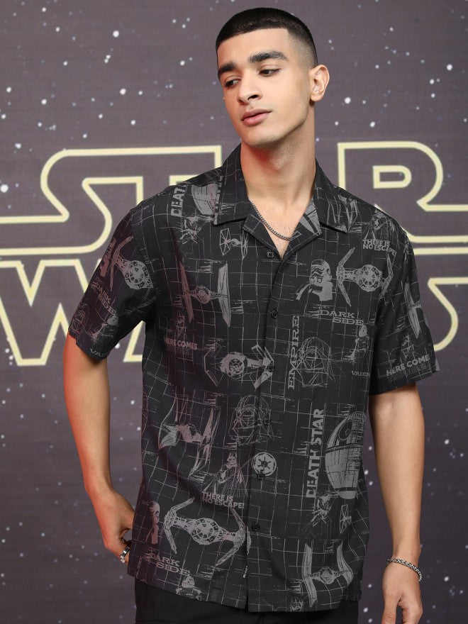 Star Wars By Highlander Men Black Darth Vader Printed Relaxed Fit Casual Shirt - Black - Image 3