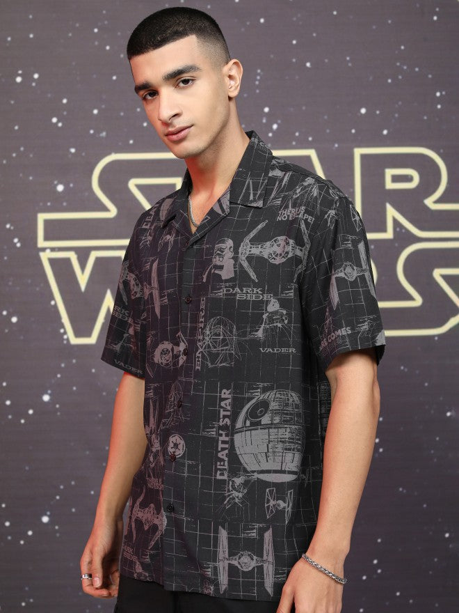 Star Wars By Highlander Men Black Darth Vader Printed Relaxed Fit Casual Shirt - Black - Image 4