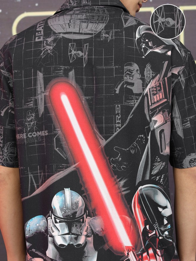 Star Wars By Highlander Men Black Darth Vader Printed Relaxed Fit Casual Shirt - Black - Image 5