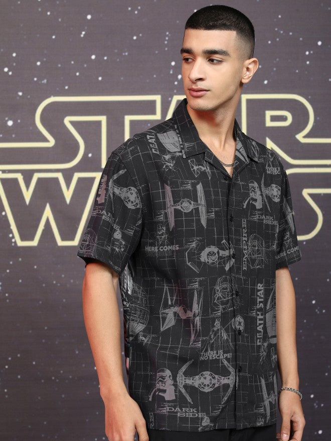 Star Wars By Highlander Men Black Darth Vader Printed Relaxed Fit Casual Shirt - Black - Image 6