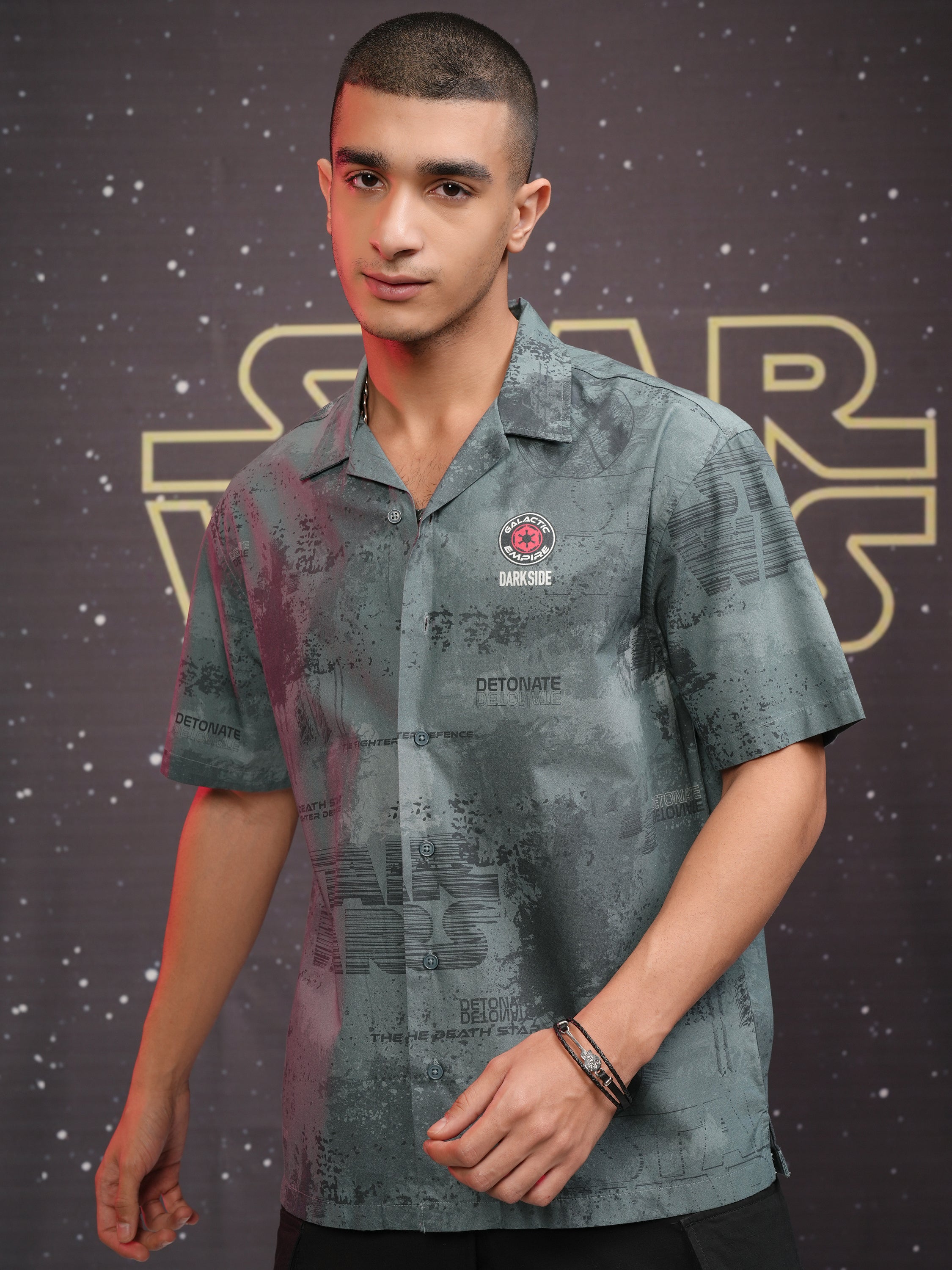 Star Wars By Highlander Men Green Dark Side Printed Relaxed Fit Casual Shirt - Green - Image 3