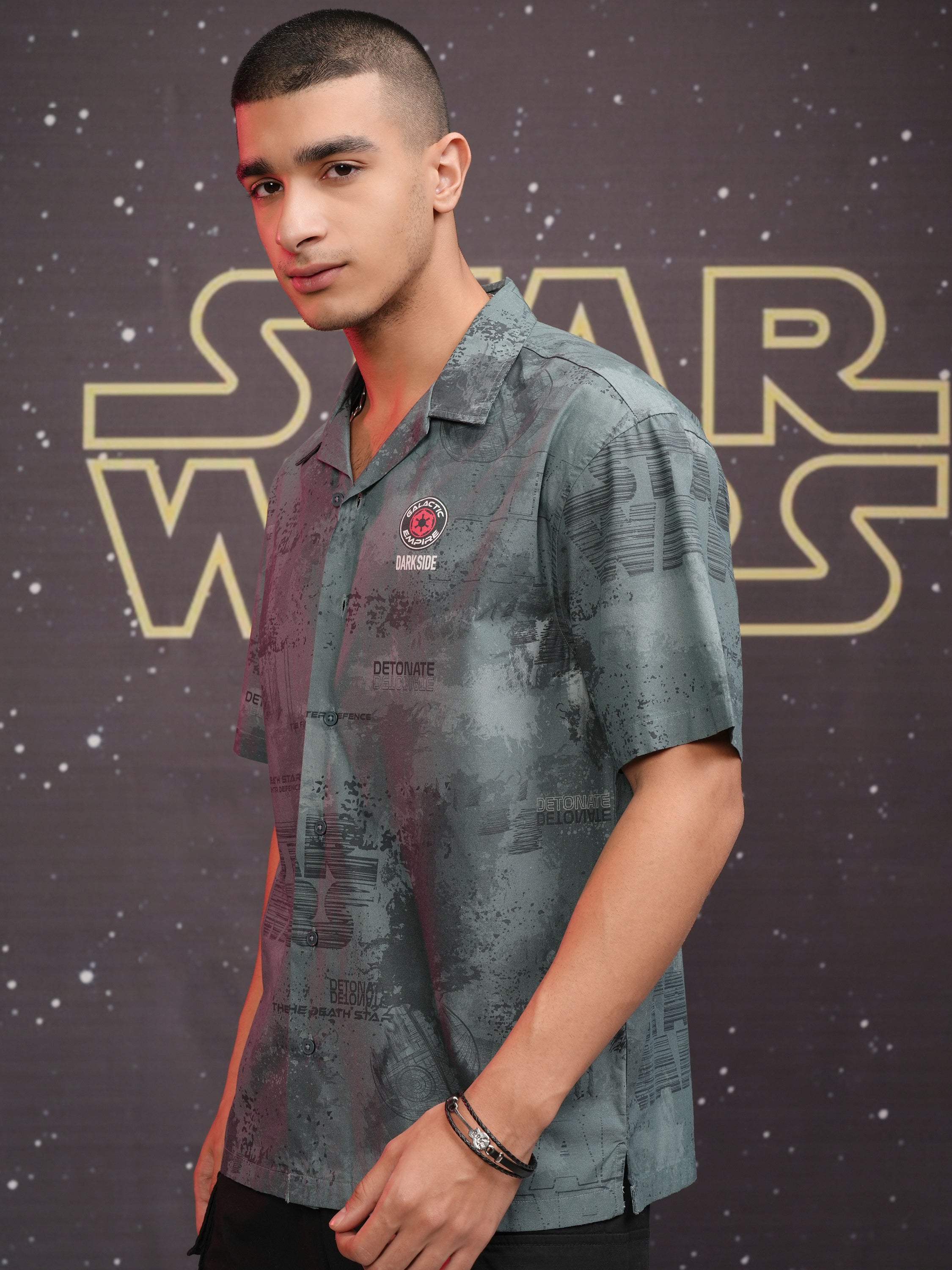 Star Wars By Highlander Men Green Dark Side Printed Relaxed Fit Casual Shirt - Green - Image 4
