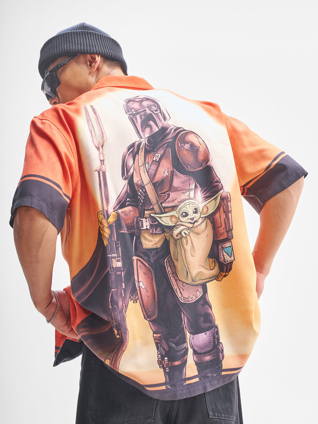 Star Wars By Highlander Men Orange The Mandalorian And Grogu Printed Relaxed Fit Casual Shirt - Orange - Image 1