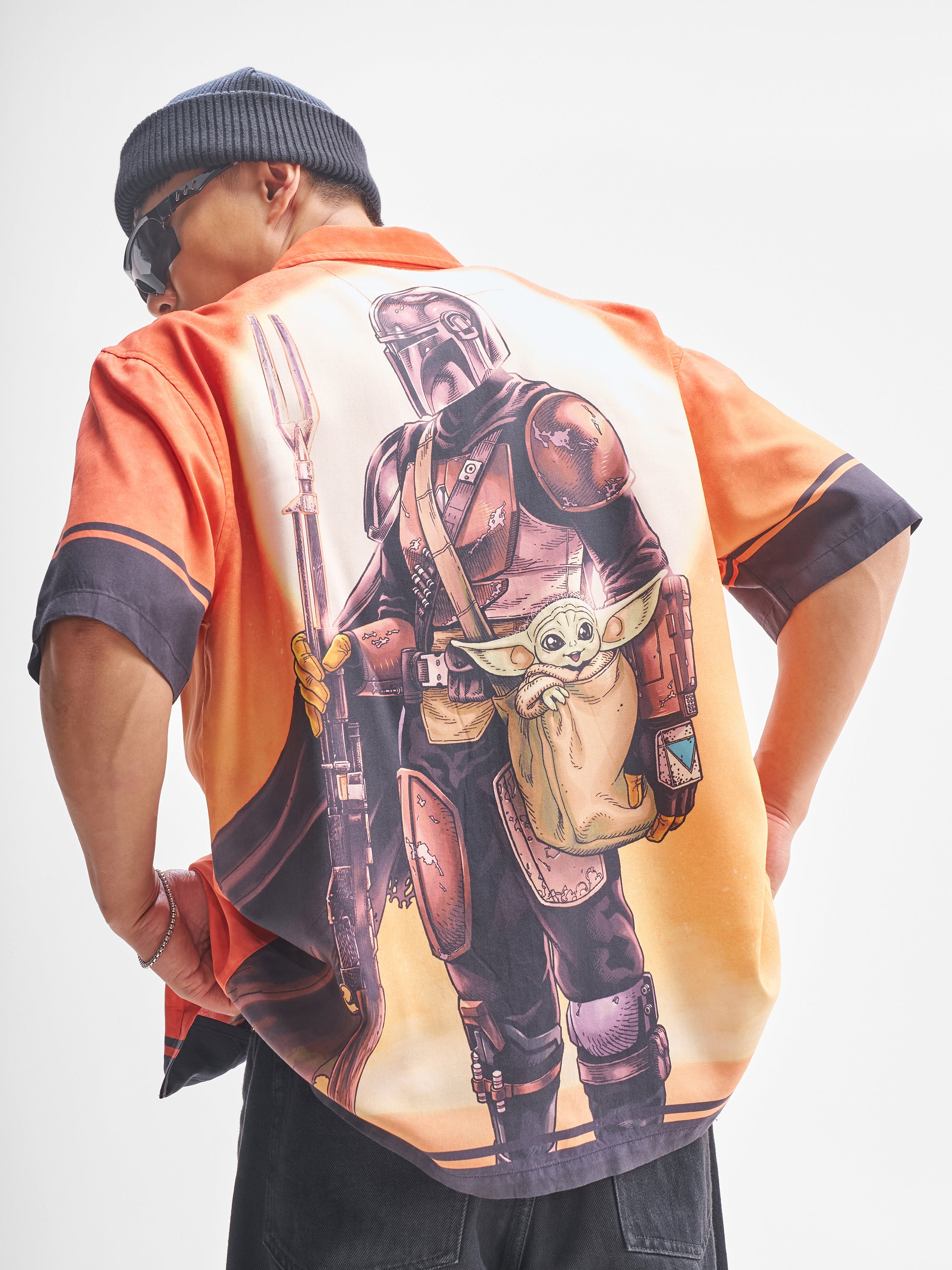 Star Wars By Highlander Men Orange The Mandalorian And Grogu Printed Relaxed Fit Casual Shirt - Orange - Image 1