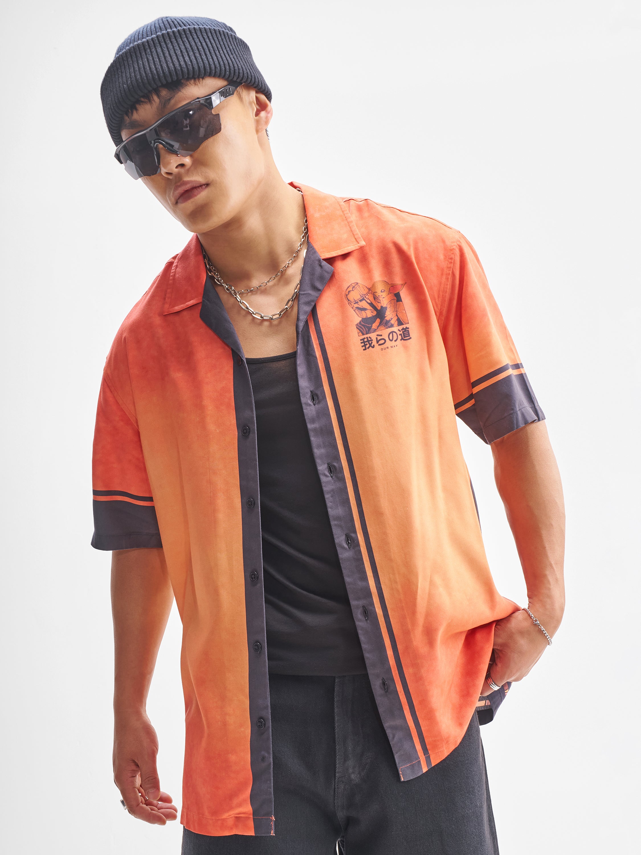 Star Wars By Highlander Men Orange The Mandalorian And Grogu Printed Relaxed Fit Casual Shirt - Orange - Image 3