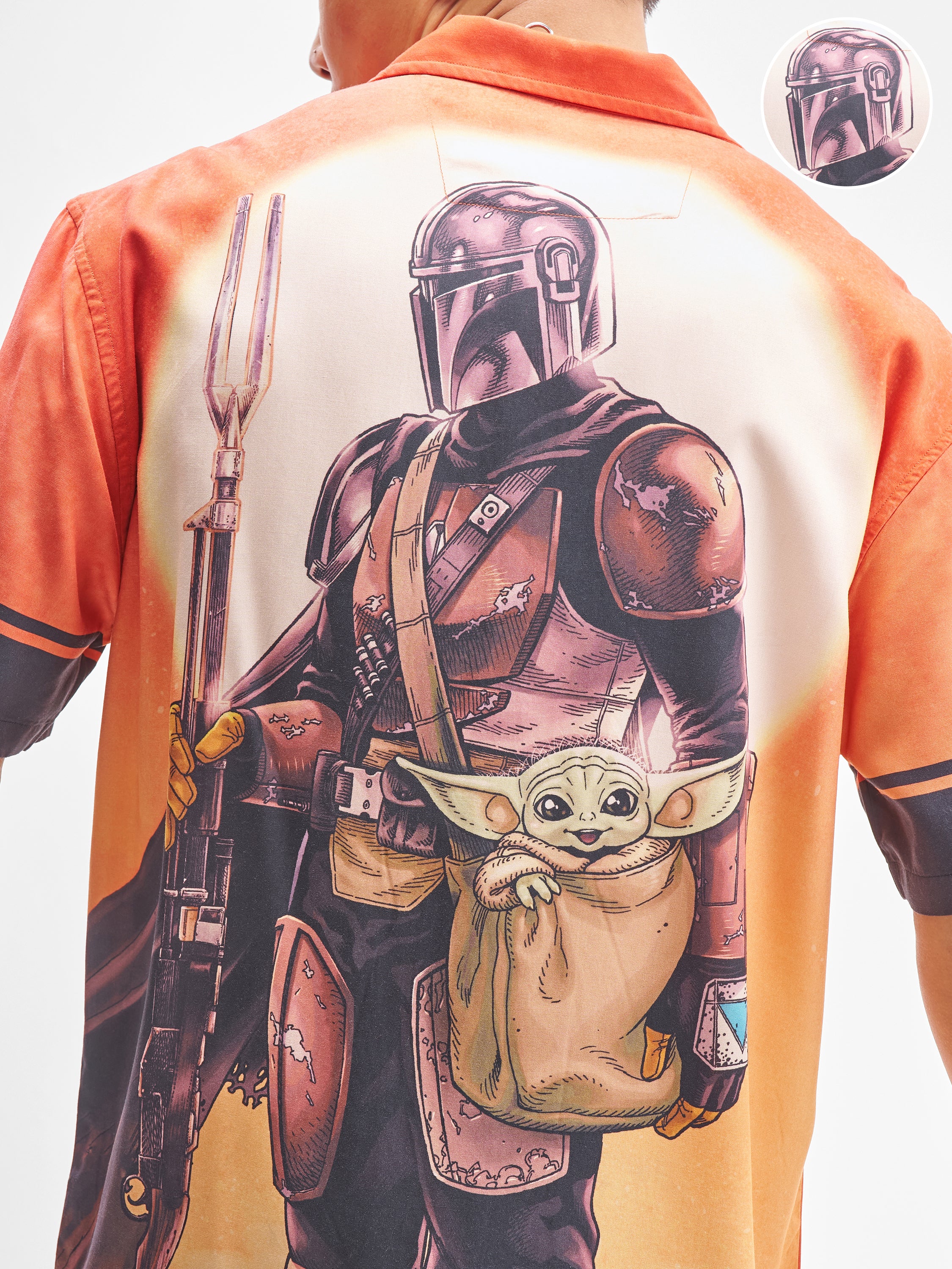 Star Wars By Highlander Men Orange The Mandalorian And Grogu Printed Relaxed Fit Casual Shirt - Orange - Image 5