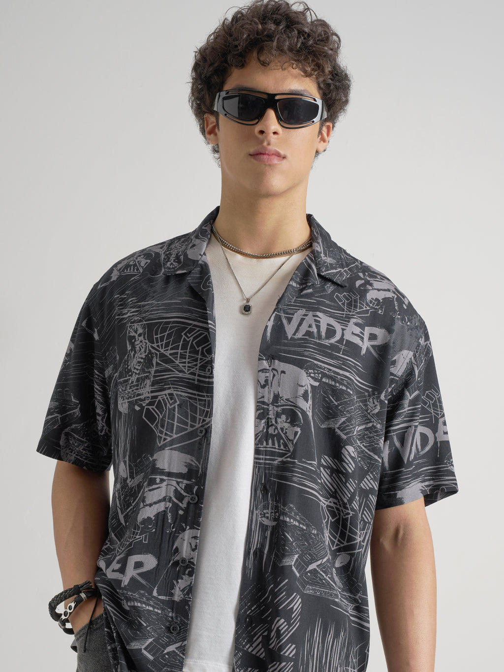 Starwars By Highlander Men Black Darth Vader Printed Relaxed Fit Casual Shirt - Black - Image 1
