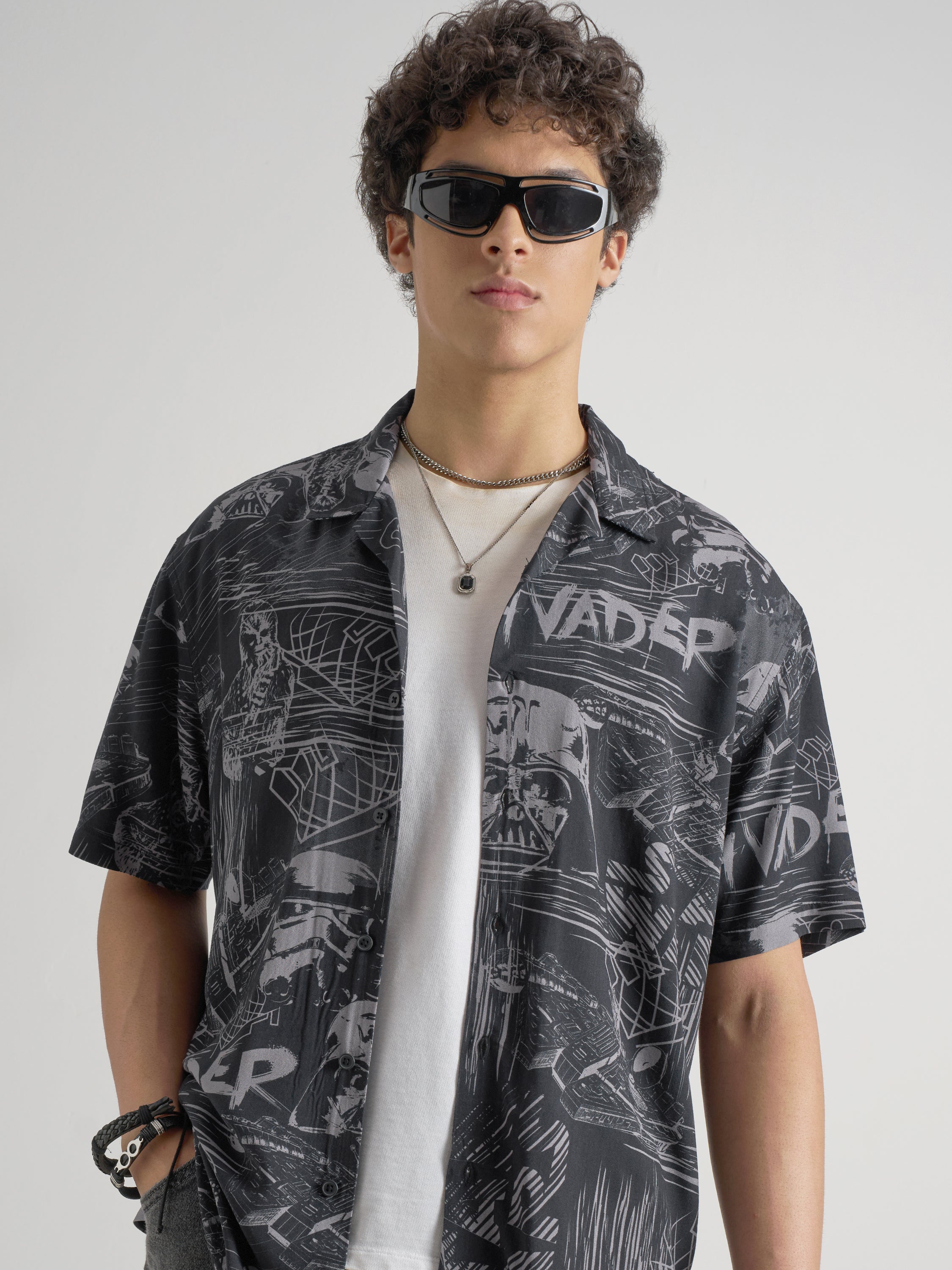 Starwars By Highlander Men Black Darth Vader Printed Relaxed Fit Casual Shirt - Black - Image 1
